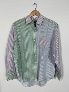 GAP Striped Button-Down Shirt in Green, Blue & Purple